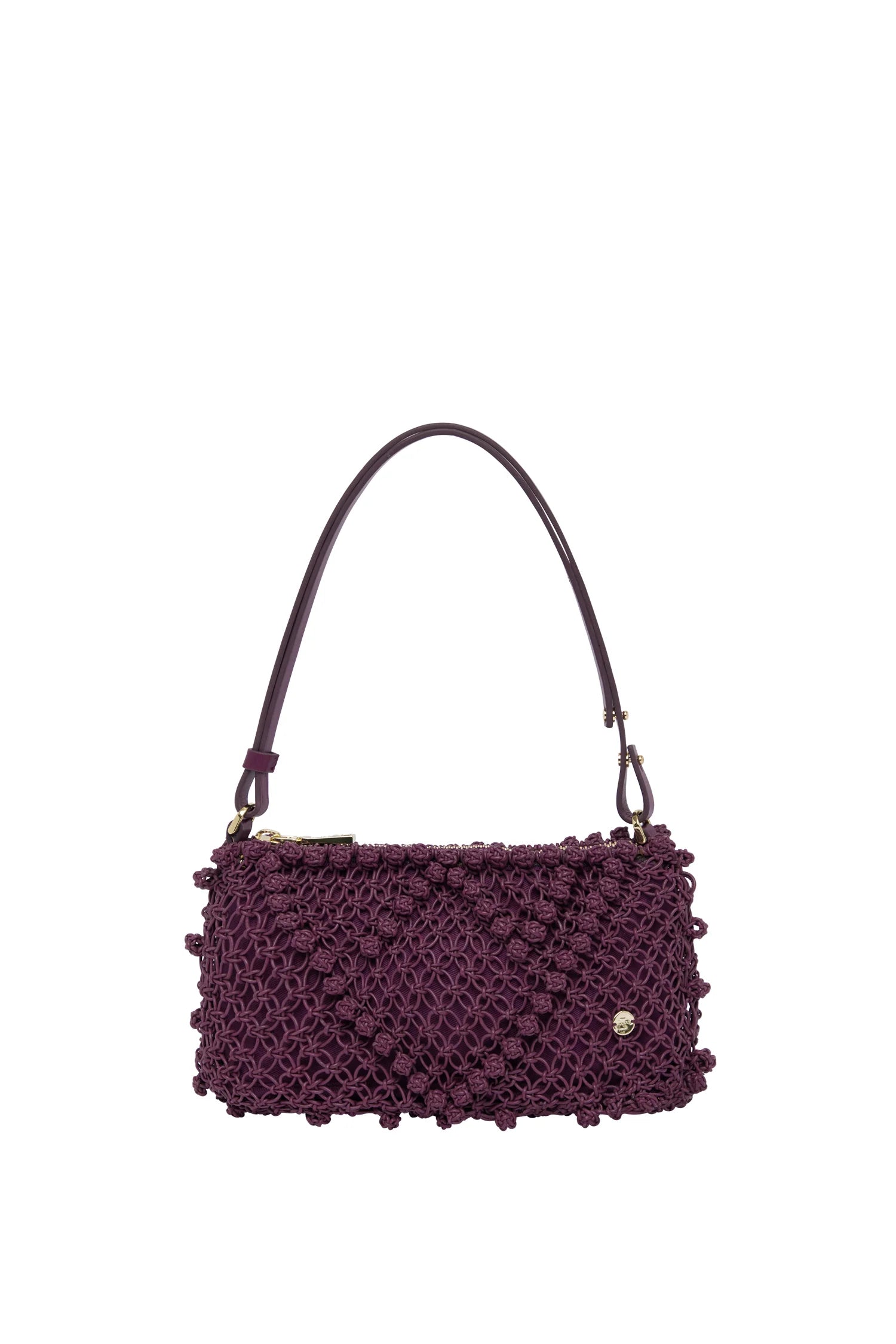 Alemais Leather Macrame Clutch - Grape