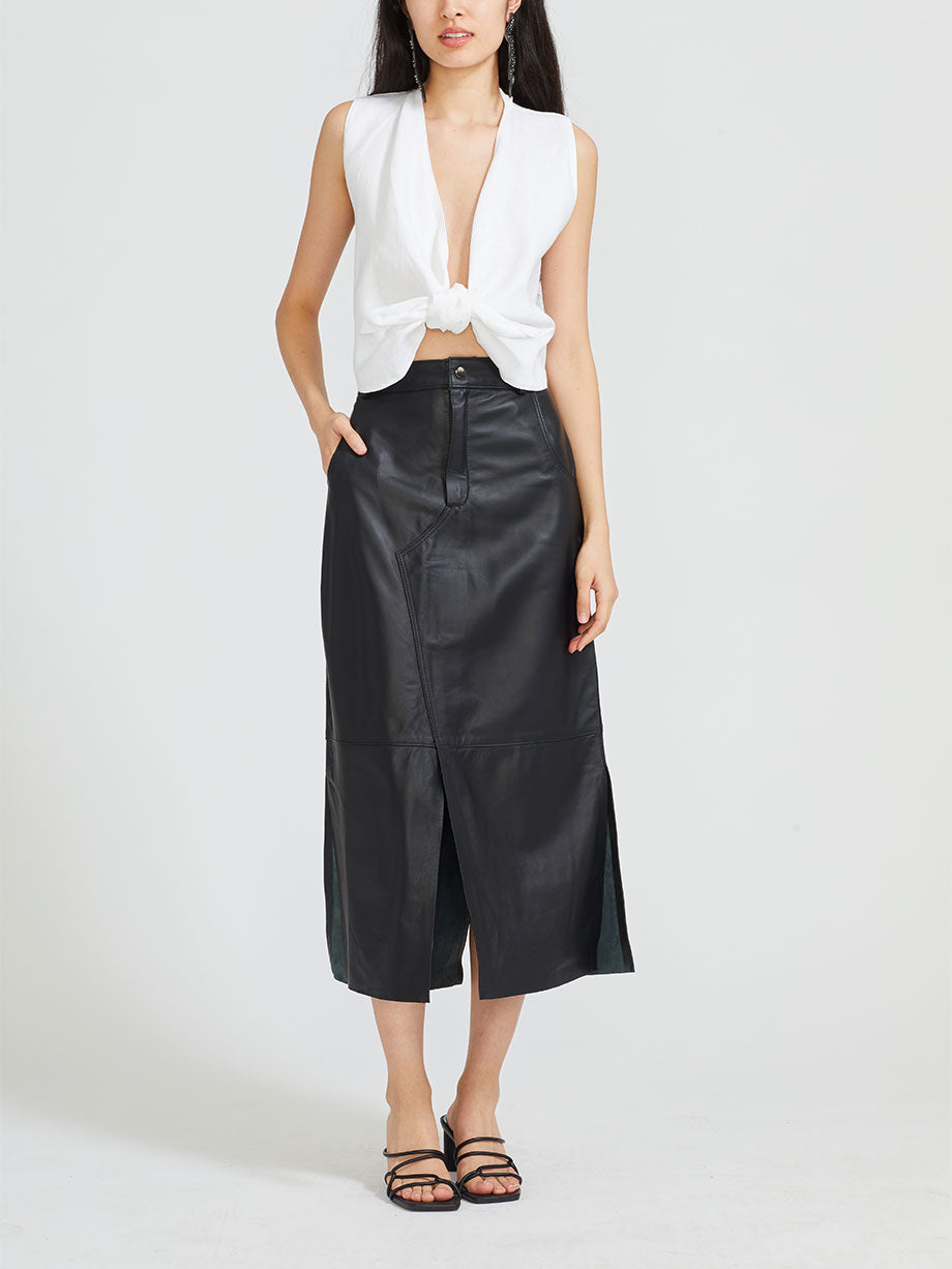 SAVIA Tanta couro sheepskin leather skirt