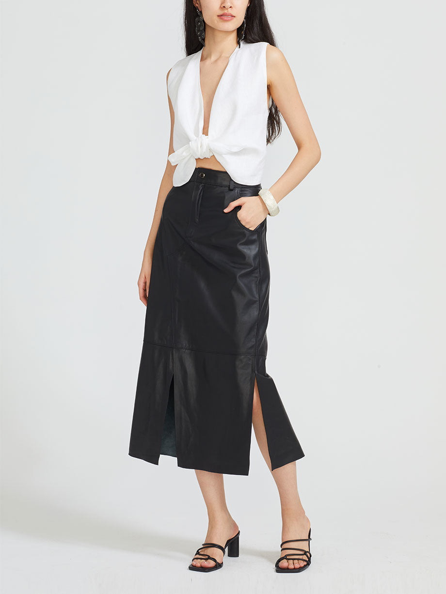 SAVIA Tanta couro sheepskin leather skirt