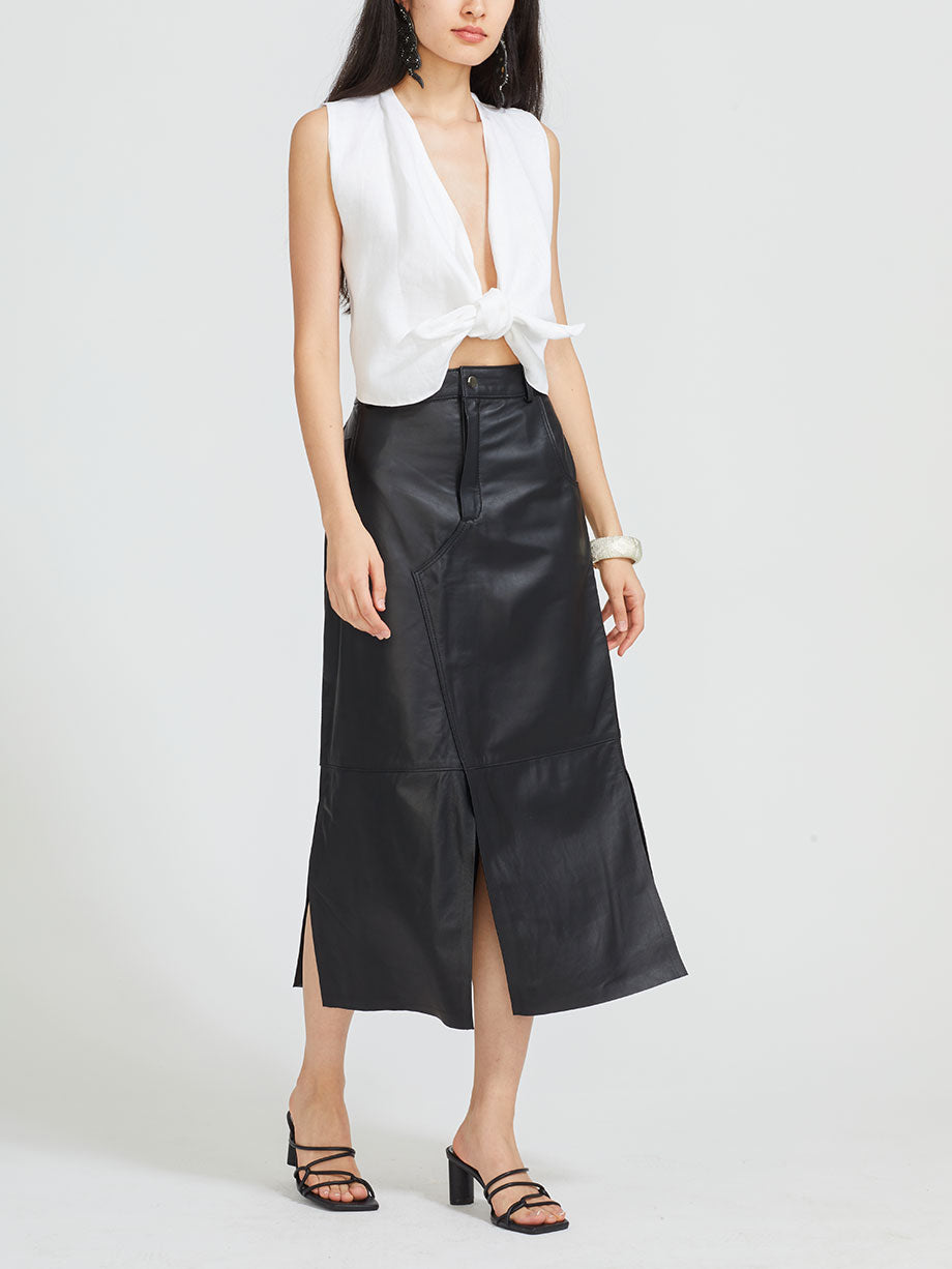 SAVIA Tanta couro sheepskin leather skirt