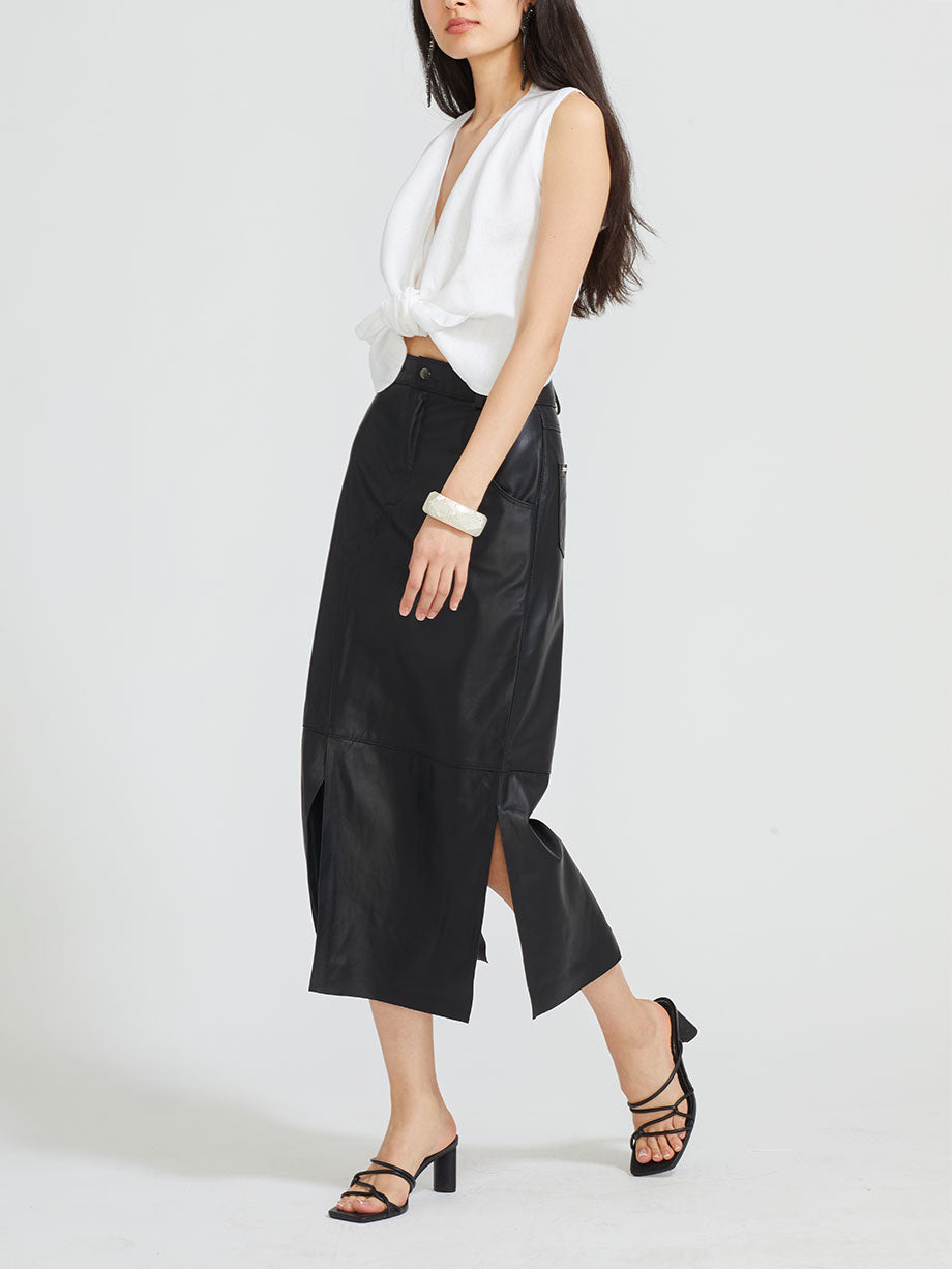 SAVIA Tanta couro sheepskin leather skirt