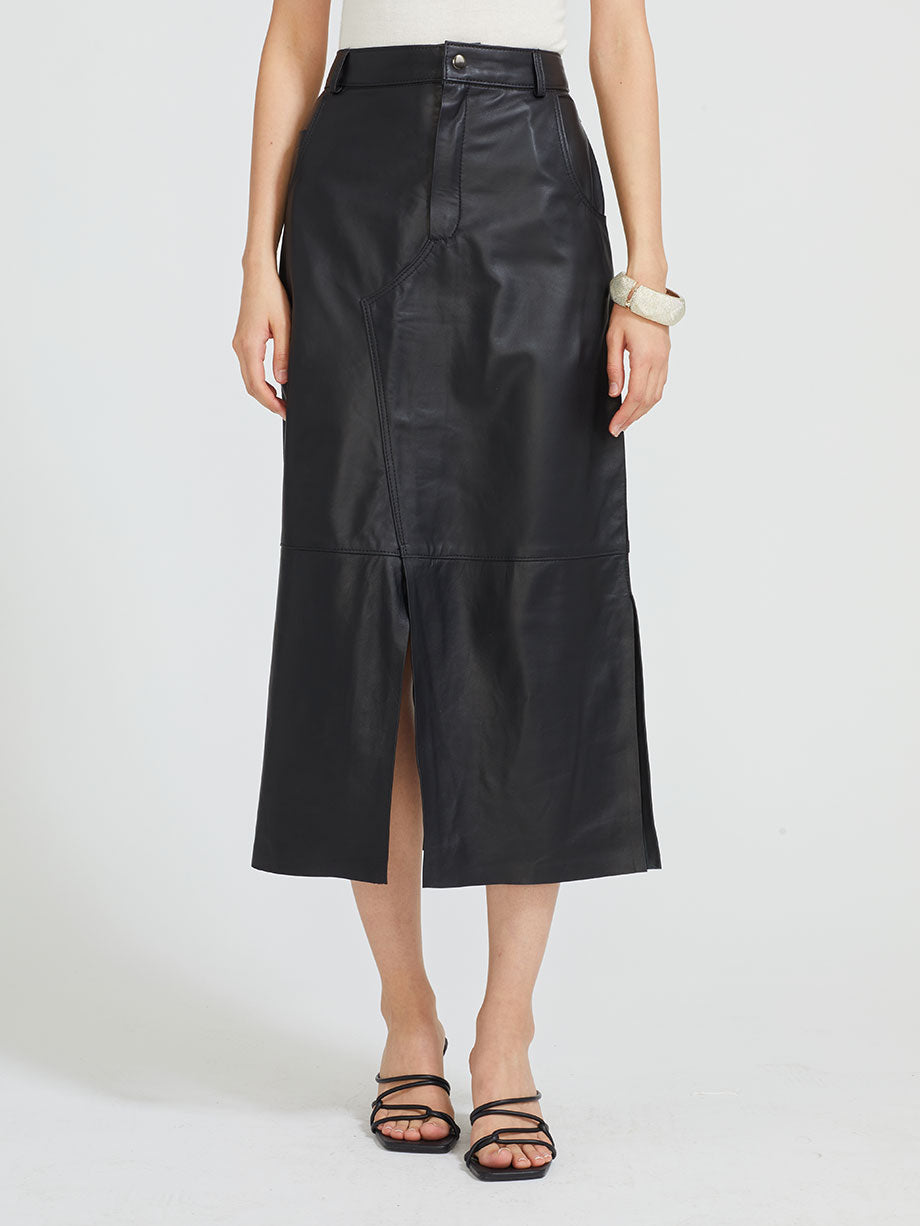 SAVIA Tanta couro sheepskin leather skirt