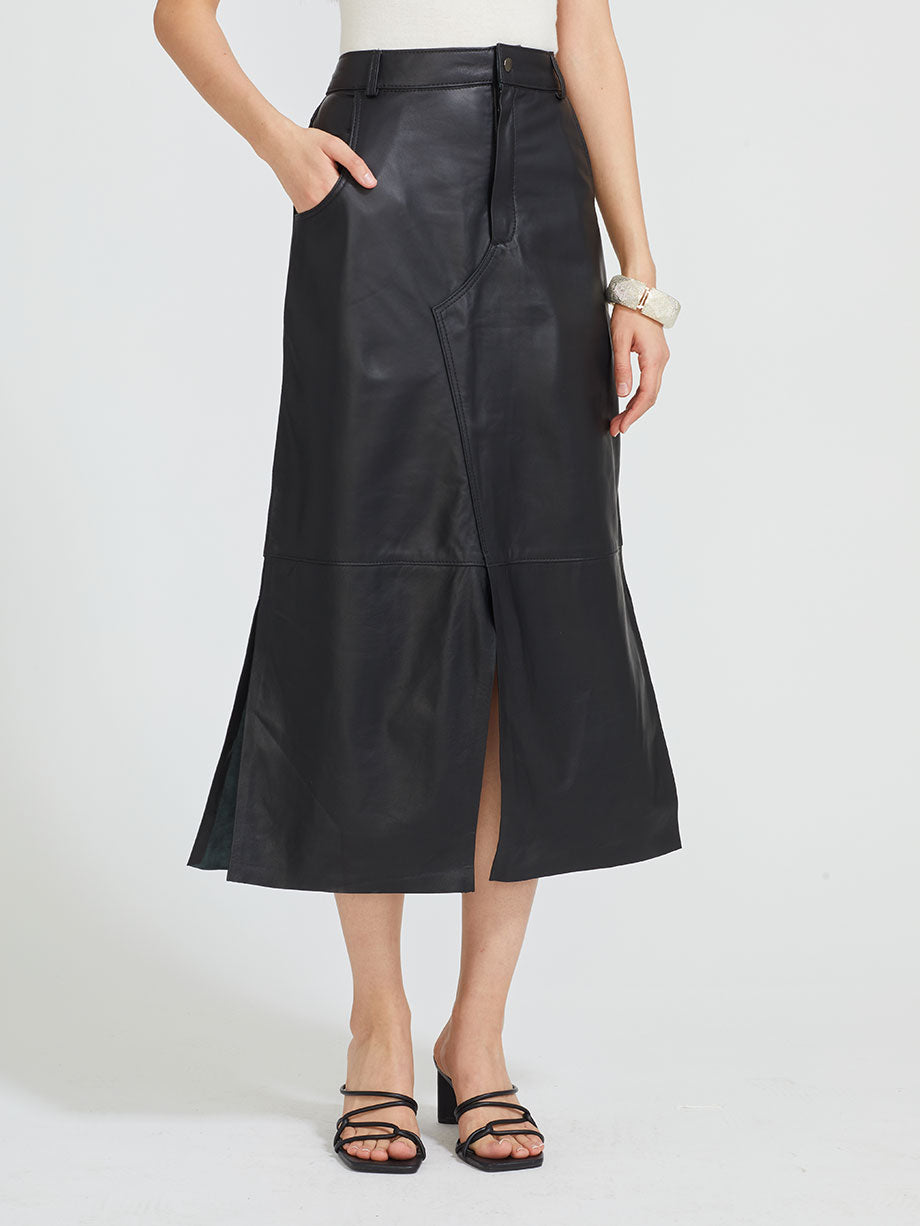 SAVIA Tanta couro sheepskin leather skirt