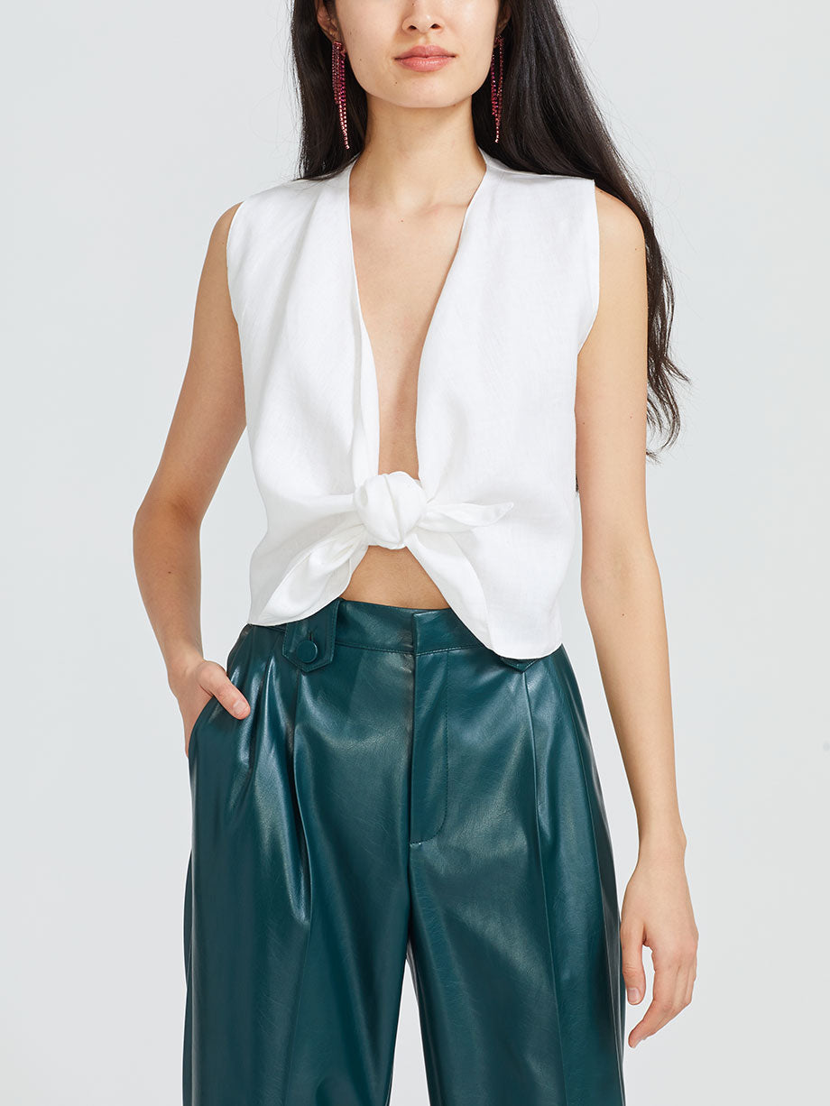 SAVIA linen tie front top