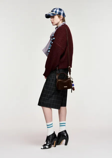 Essential Antwerp Burgundy and blue pompon-embellished knitted sweater
