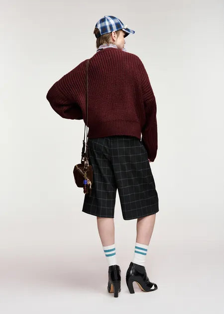 Essential Antwerp Burgundy and blue pompon-embellished knitted sweater