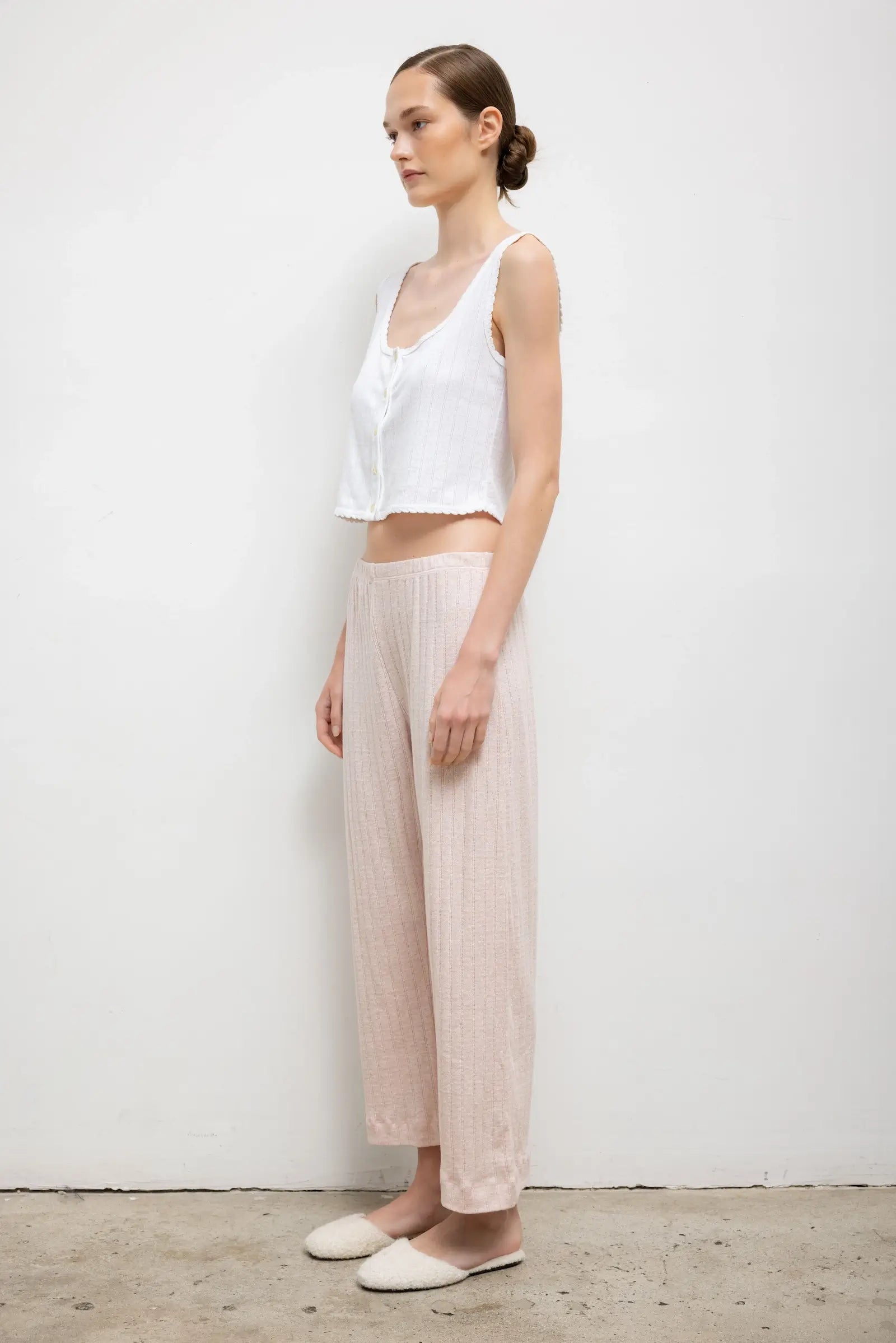 Leset Pointelle Crop Wide Leg Pant - Petal Melange