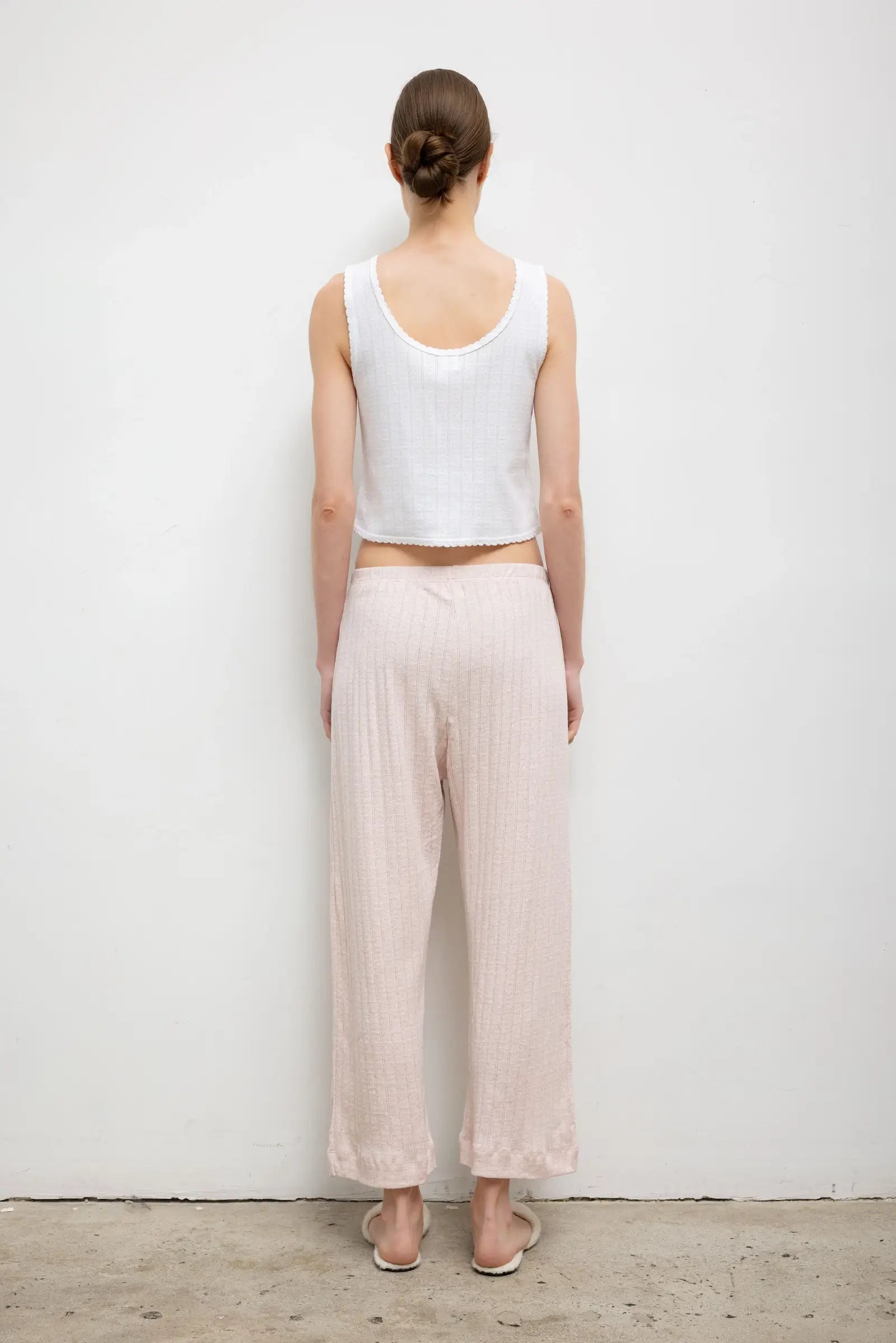 Leset Pointelle Crop Wide Leg Pant - Petal Melange