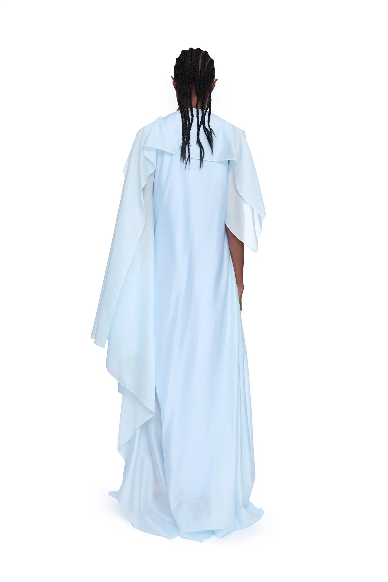 Marques Almeida Light Blue Watercolor Flower Scarf Drape Long Dress