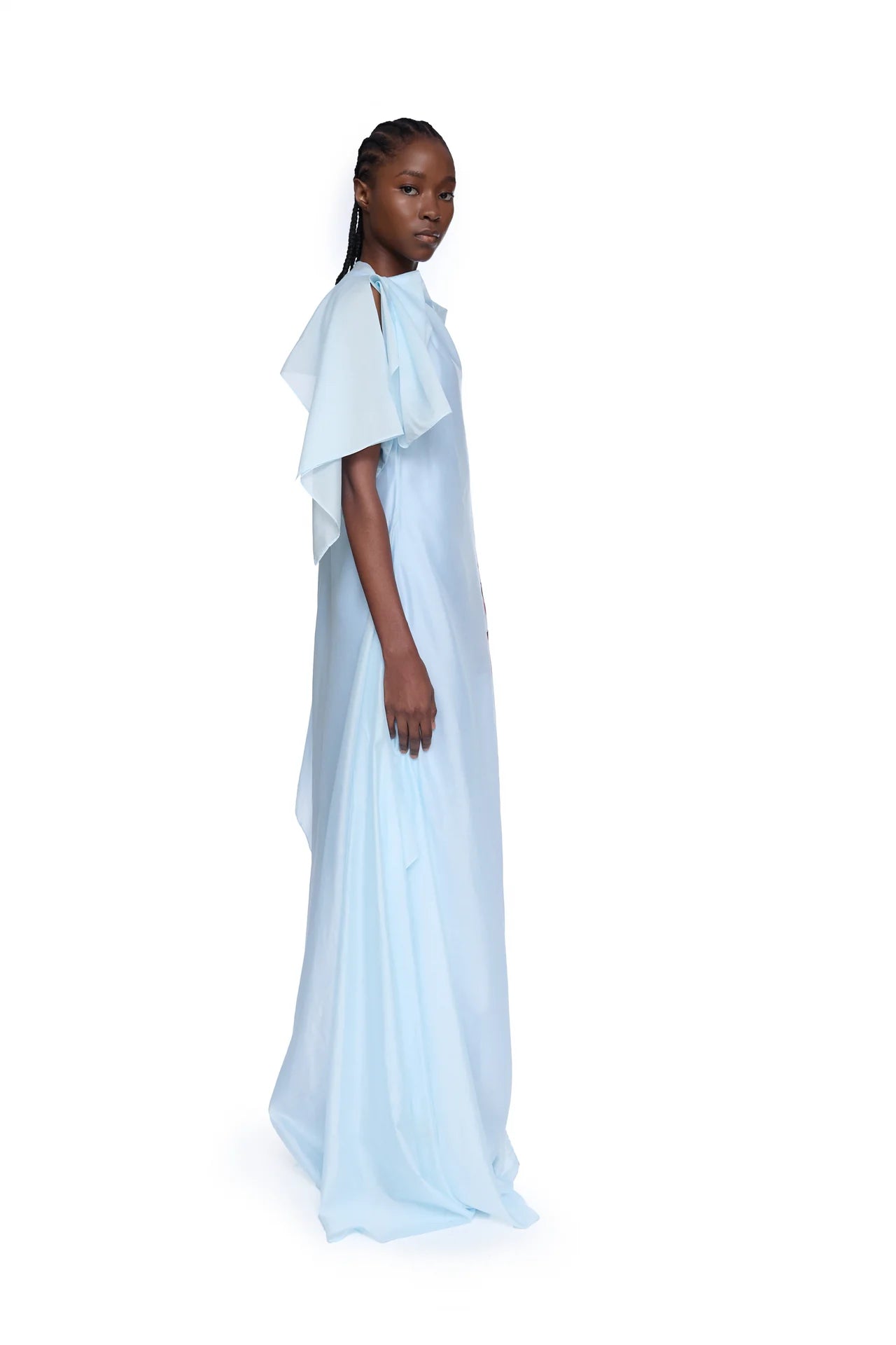 Marques Almeida Light Blue Watercolor Flower Scarf Drape Long Dress