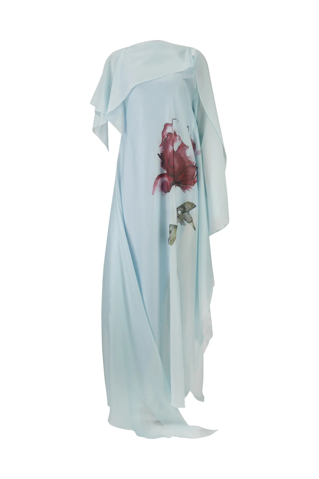 Marques Almeida Light Blue Watercolor Flower Scarf Drape Long Dress