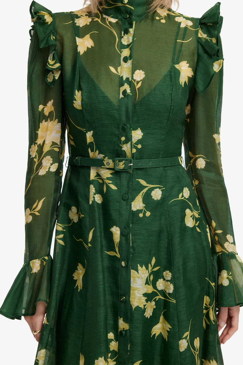 Leo Lin Katrina Butterfly Sleeve Midi Dress -Green