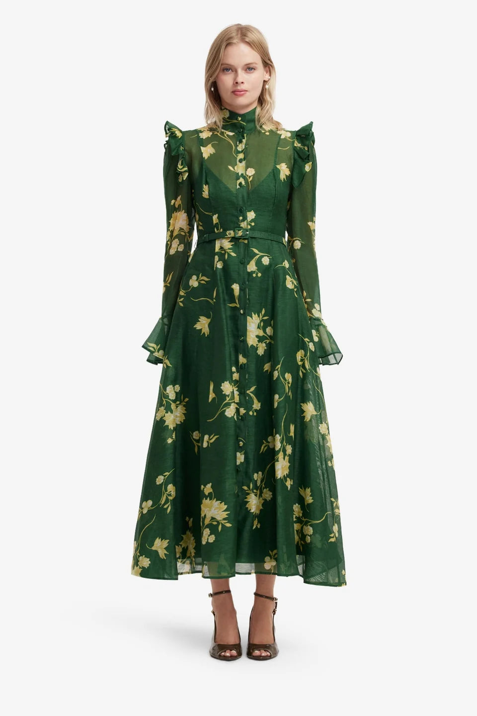 Leo Lin Katrina Butterfly Sleeve Midi Dress -Green