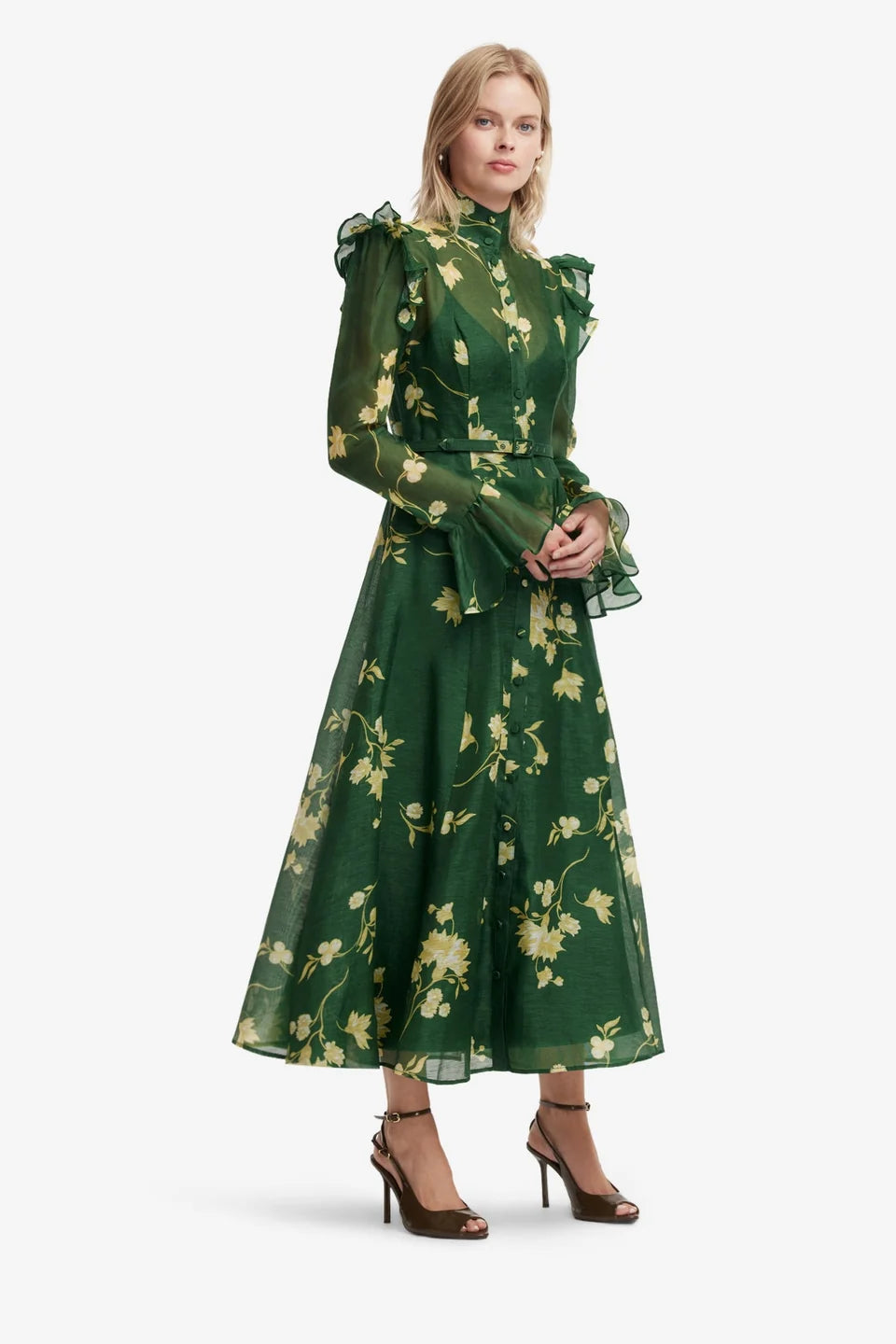 Leo Lin Katrina Butterfly Sleeve Midi Dress -Green