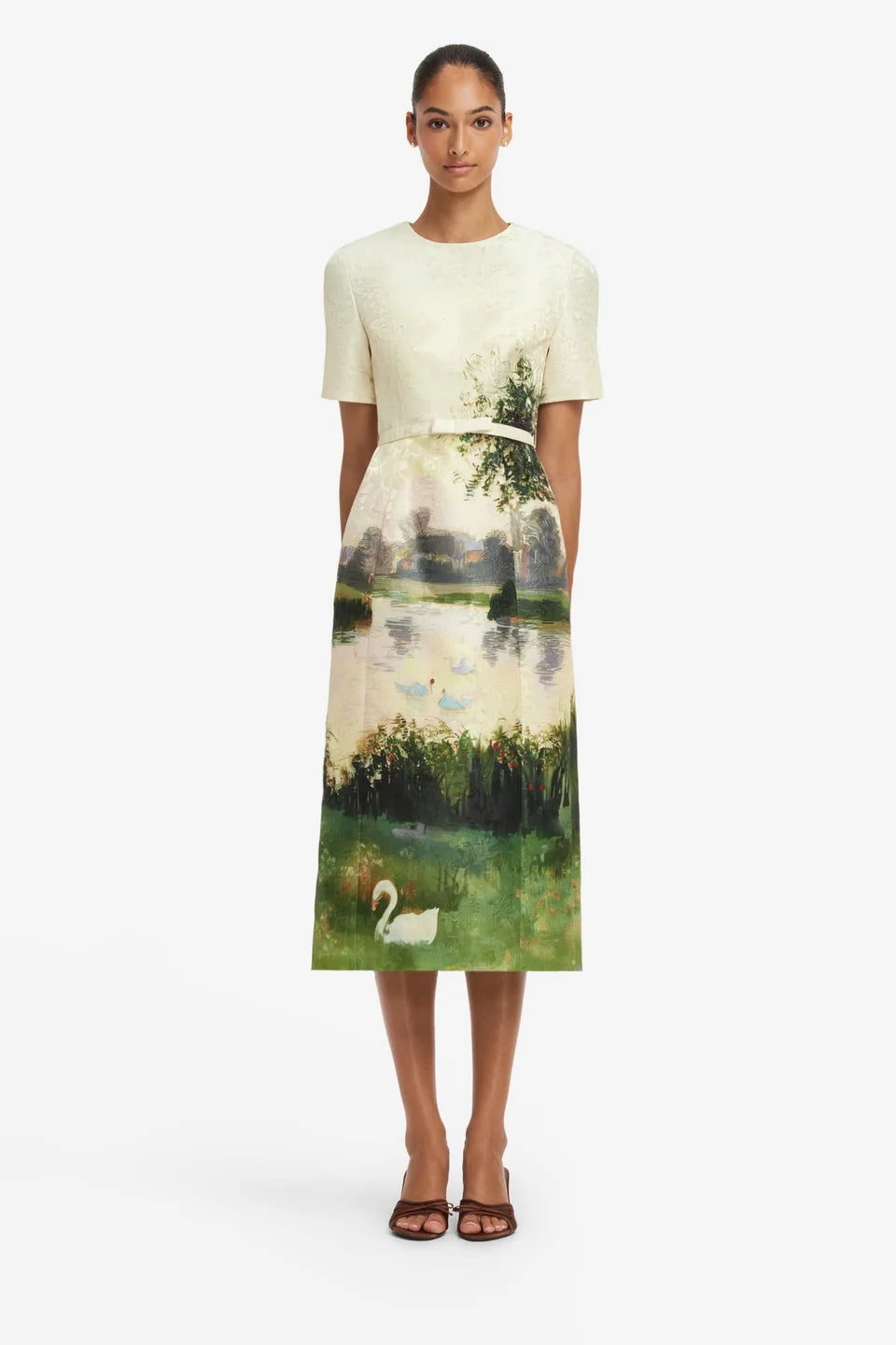 Leo Lin Elizabeth Jacquard Short Sleeve Midi Dress