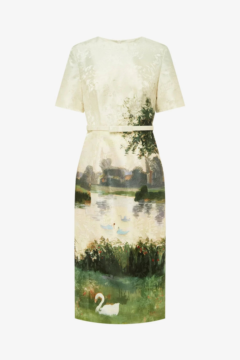 Leo Lin Elizabeth Jacquard Short Sleeve Midi Dress