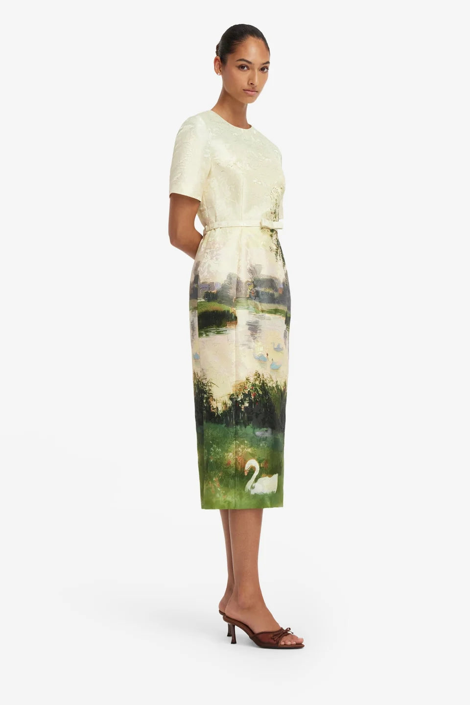 Leo Lin Elizabeth Jacquard Short Sleeve Midi Dress
