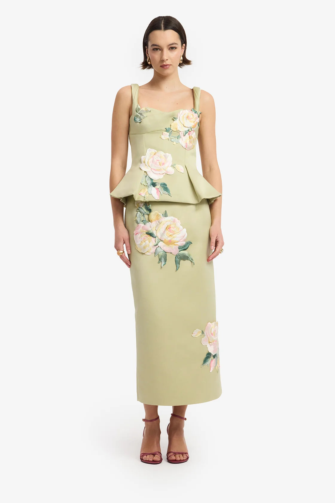 Leo Lin Quinn Embroidered Midi Skirt