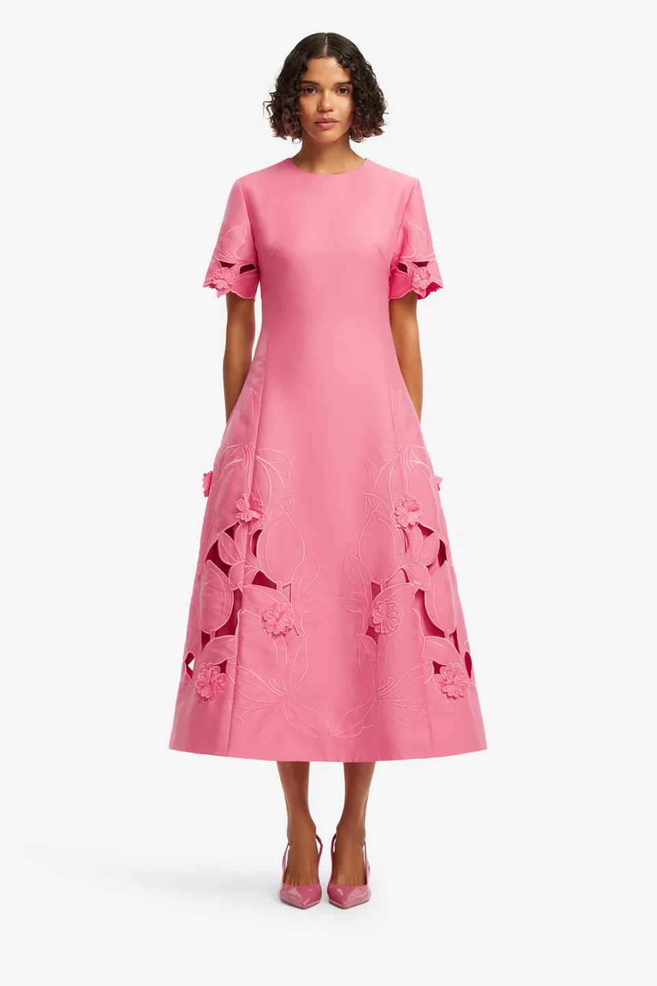 Leo Lin Caroline Appliqué Short Sleeve Midi Dress