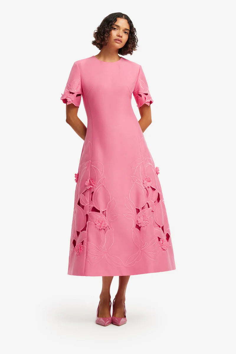 Leo Lin Caroline Appliqué Short Sleeve Midi Dress