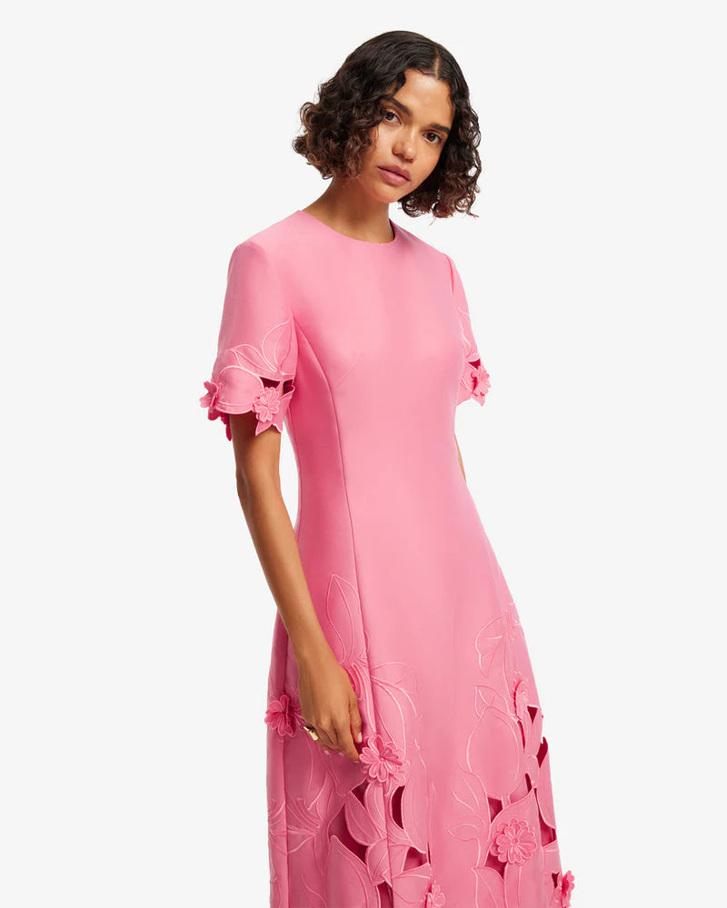 Leo Lin Caroline Appliqué Short Sleeve Midi Dress