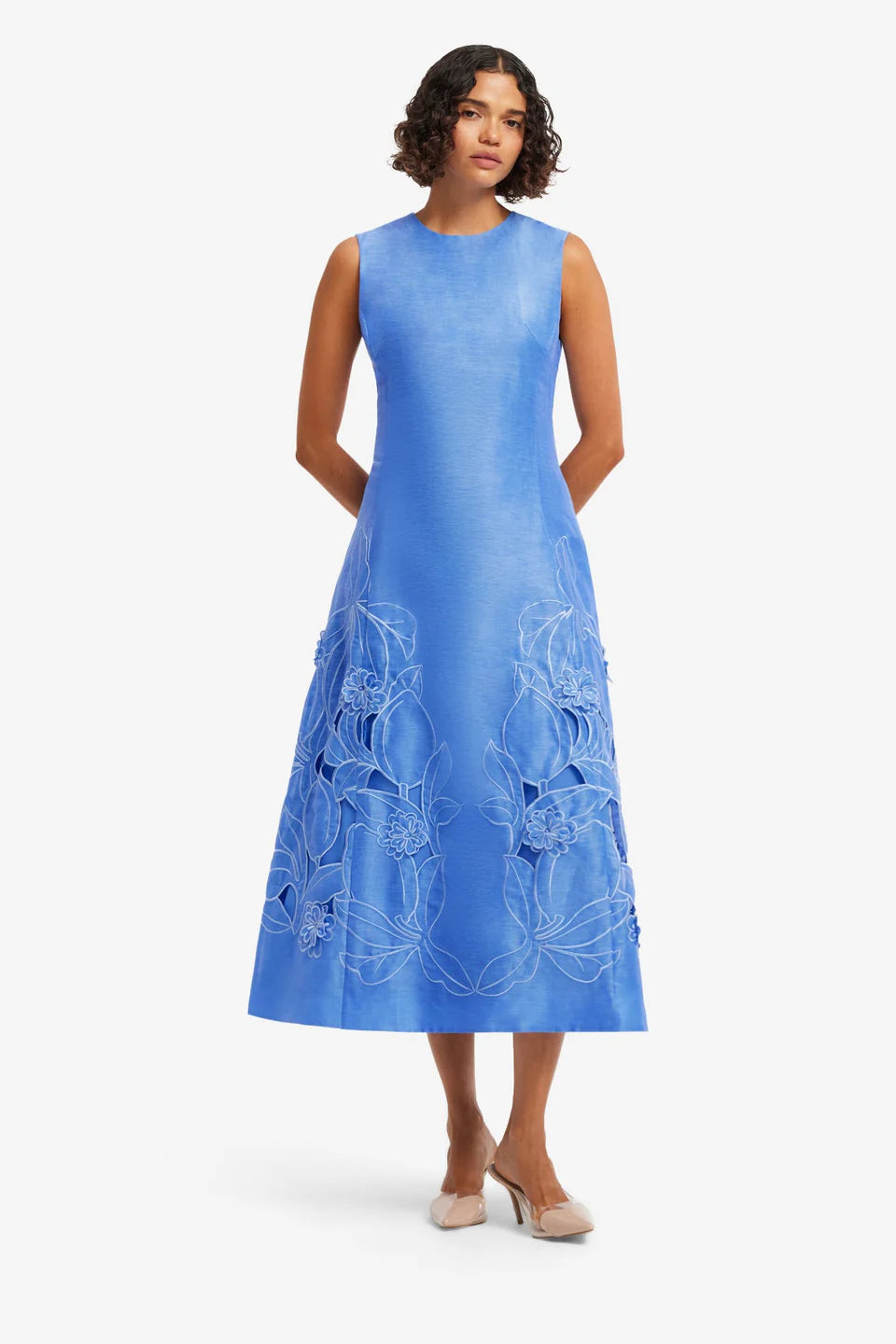 Leo Lin Cleo Appliqué Sleeveless Midi Dress Azure