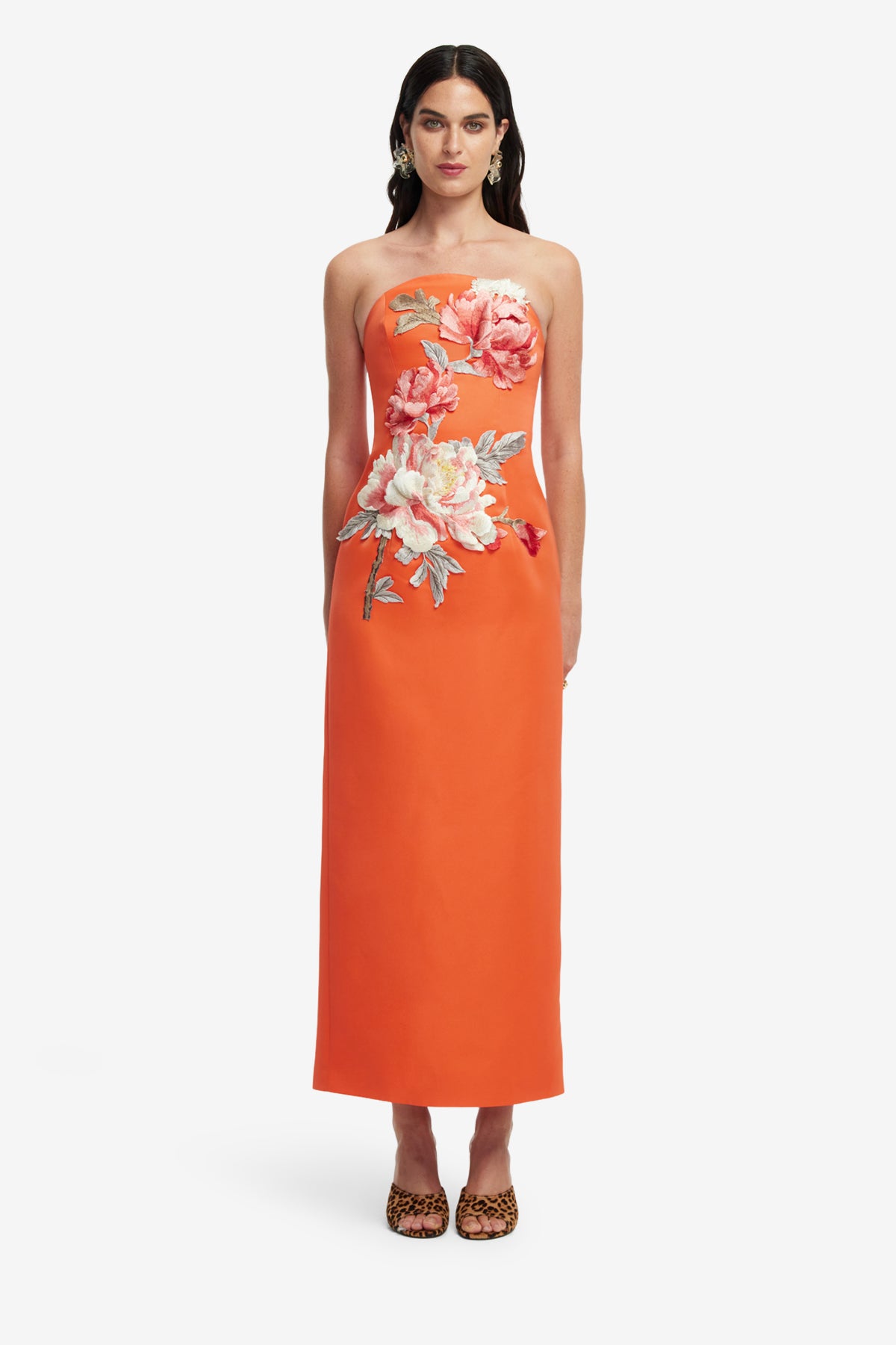 Leo Lin Ava Appliqué Floral Bustier Maxi Dress - Saffron