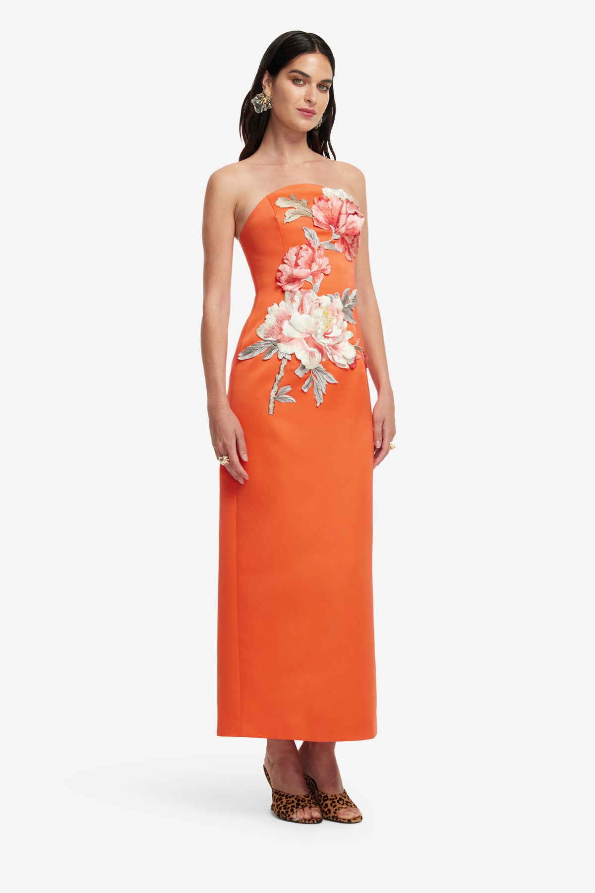 Leo Lin Ava Appliqué Floral Bustier Maxi Dress - Saffron
