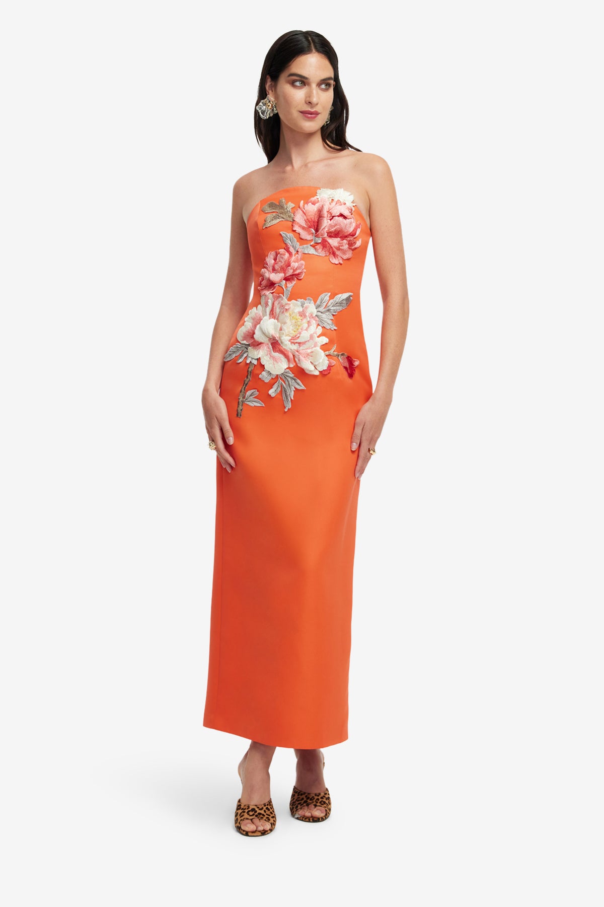 Leo Lin Ava Appliqué Floral Bustier Maxi Dress - Saffron