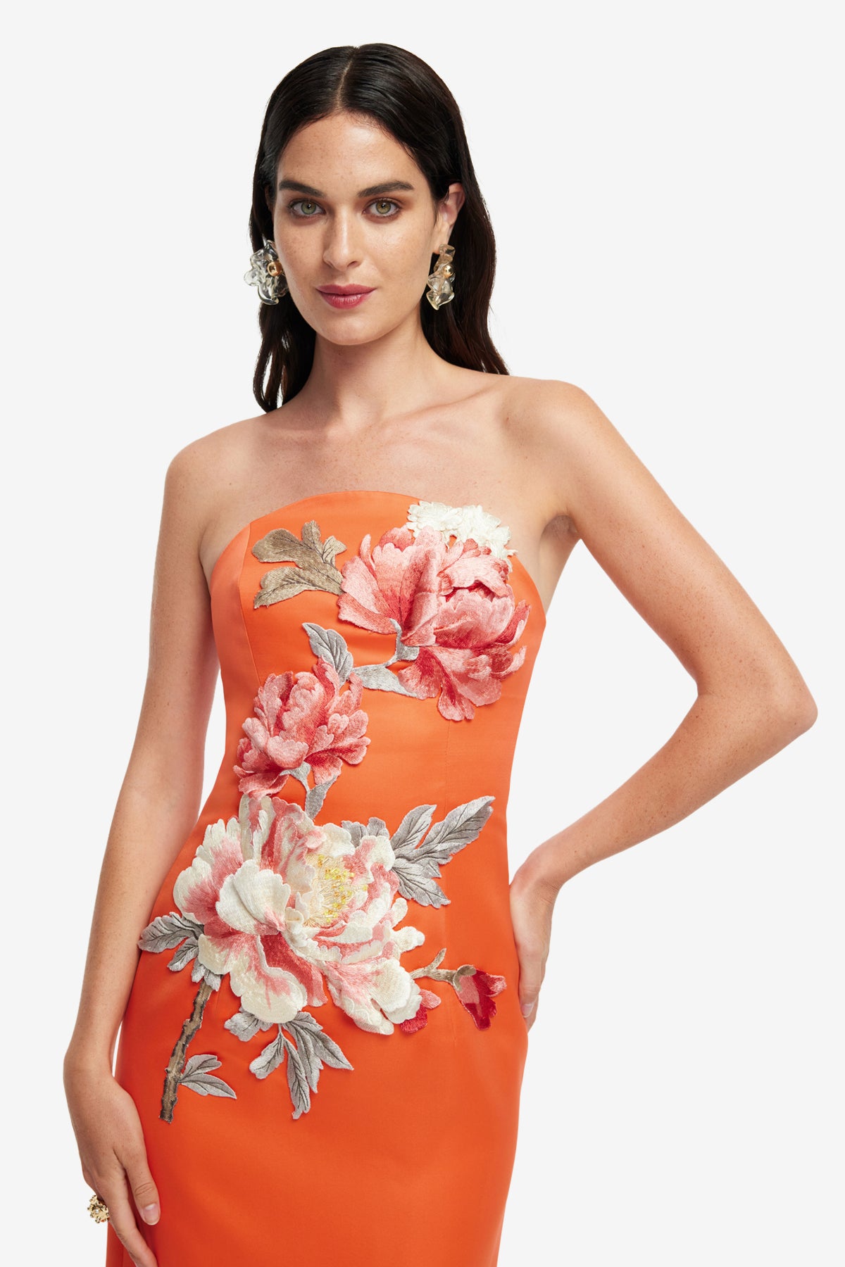 Leo Lin Ava Appliqué Floral Bustier Maxi Dress - Saffron