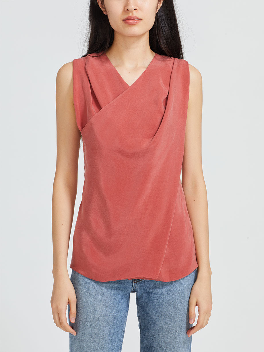 YASEMIN OZERI Cross neck cupro sleeveless top