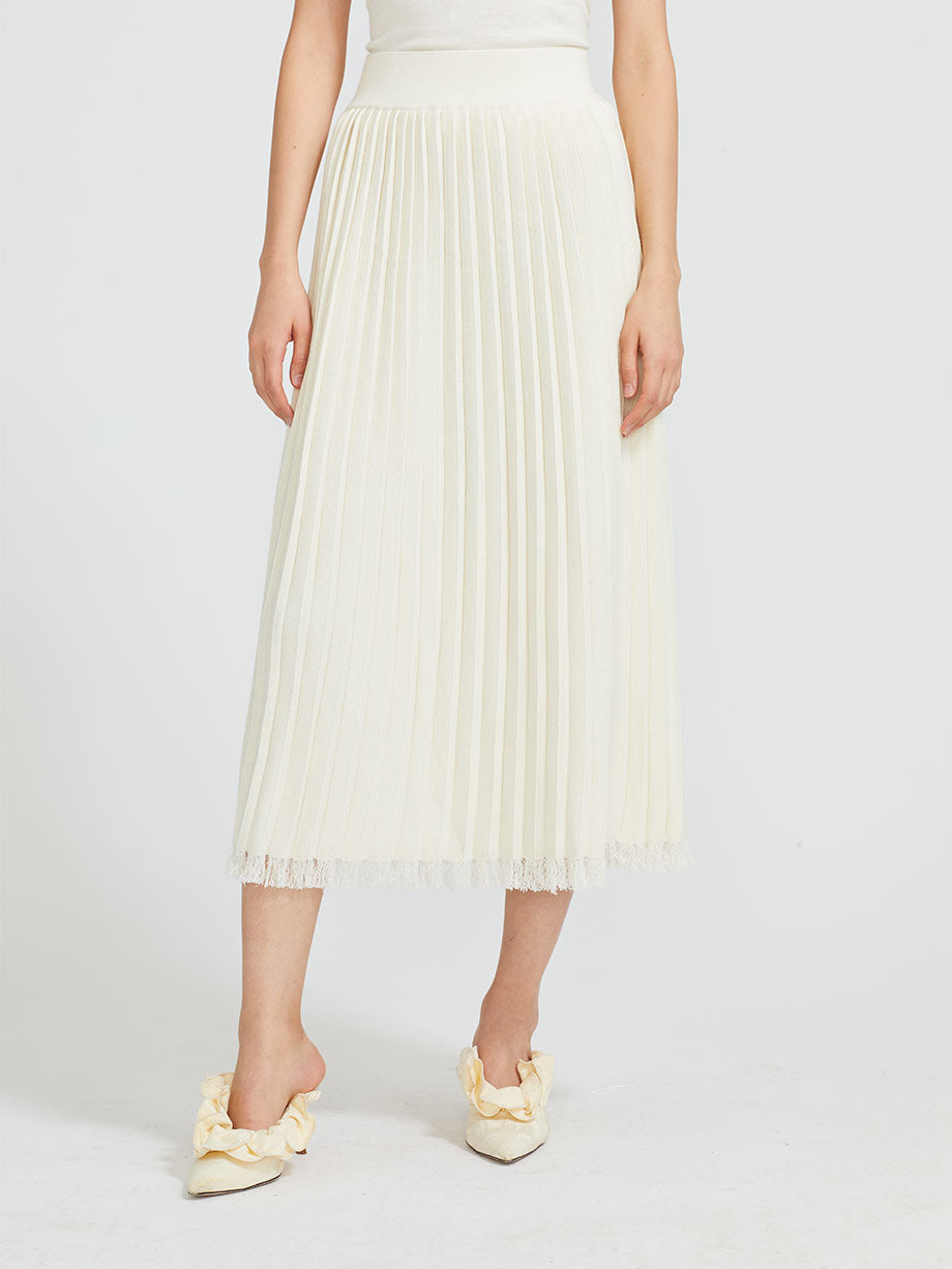 PAMPA Carolina alpaca cotton pleated fringe midi skirt