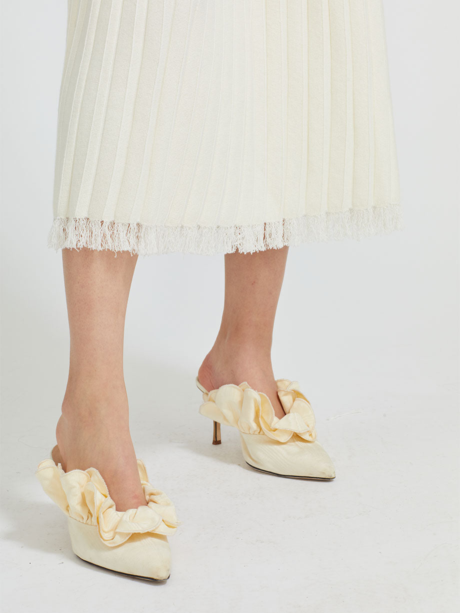 PAMPA Carolina alpaca cotton pleated fringe midi skirt