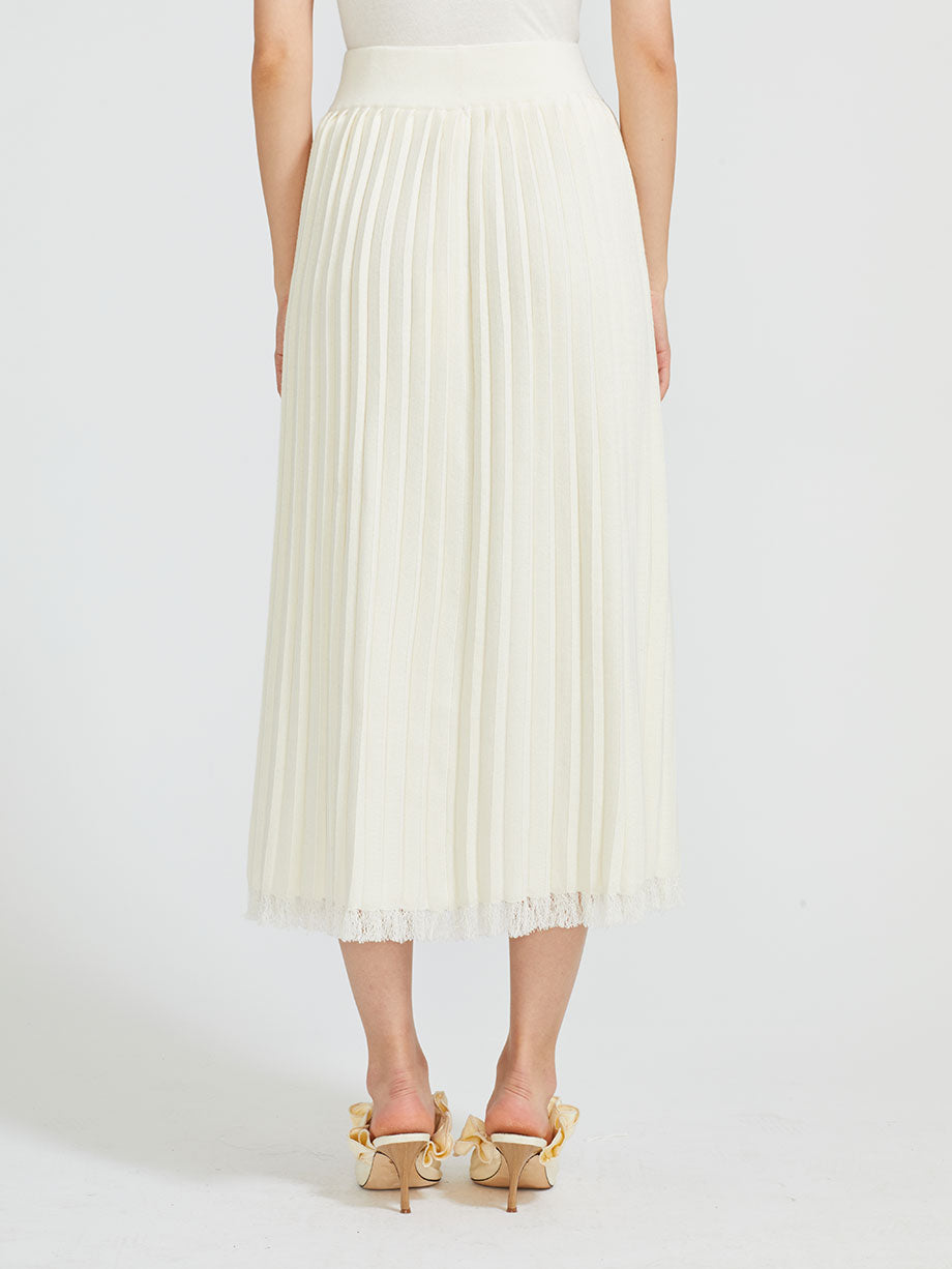 PAMPA Carolina alpaca cotton pleated fringe midi skirt