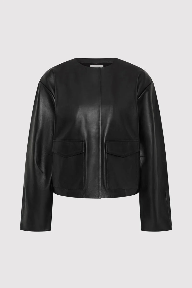 St. Agni Utility Cocoon Leather Bomber - Black