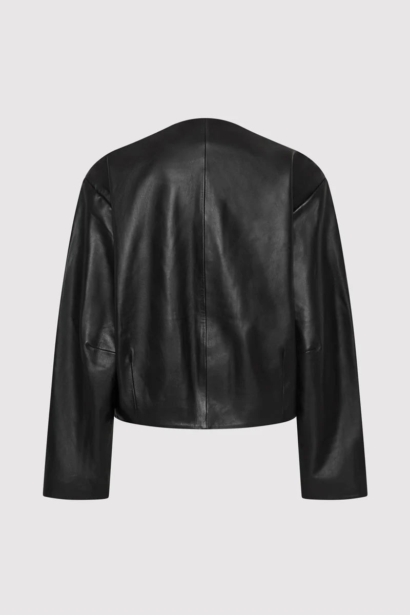 St. Agni Utility Cocoon Leather Bomber - Black