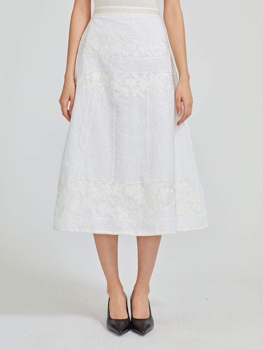 FALGUNI SHANE PEACOCK Lea embroidered linen midi skirt