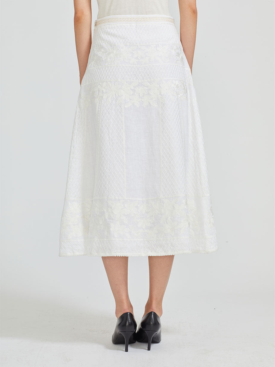 FALGUNI SHANE PEACOCK Lea embroidered linen midi skirt