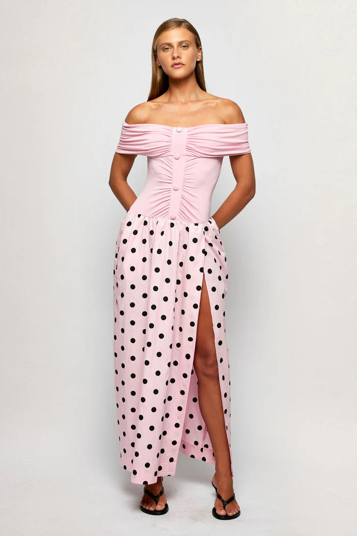 S/W/F Off Shoulder Maxi - Dots of Joy