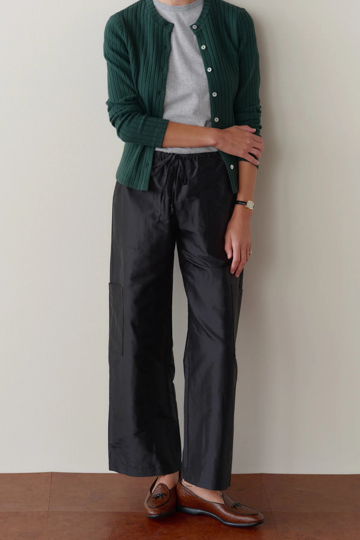 Donni Silk Taffeta Cargo Pant - Jet