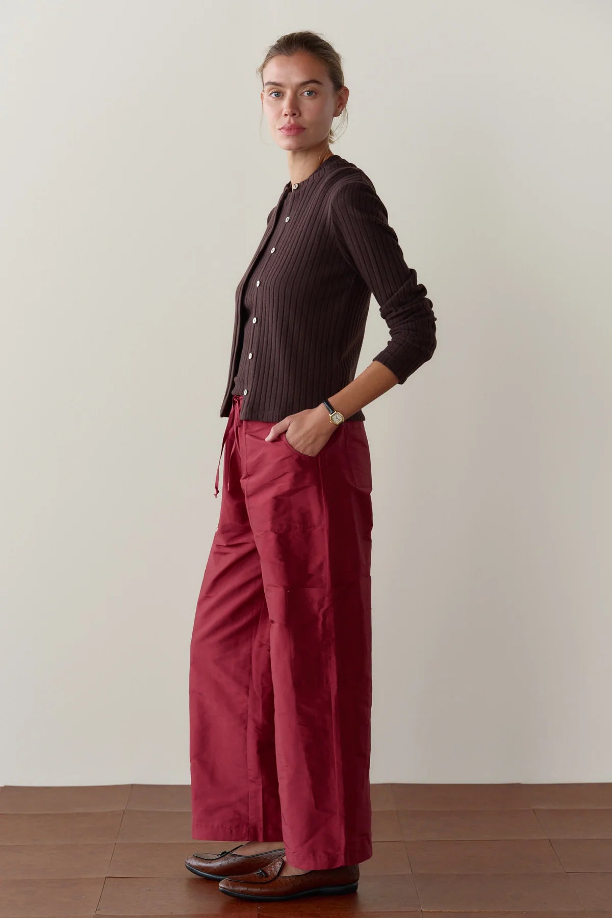 Donni Silk Taffeta Cargo Pant - Oxblood