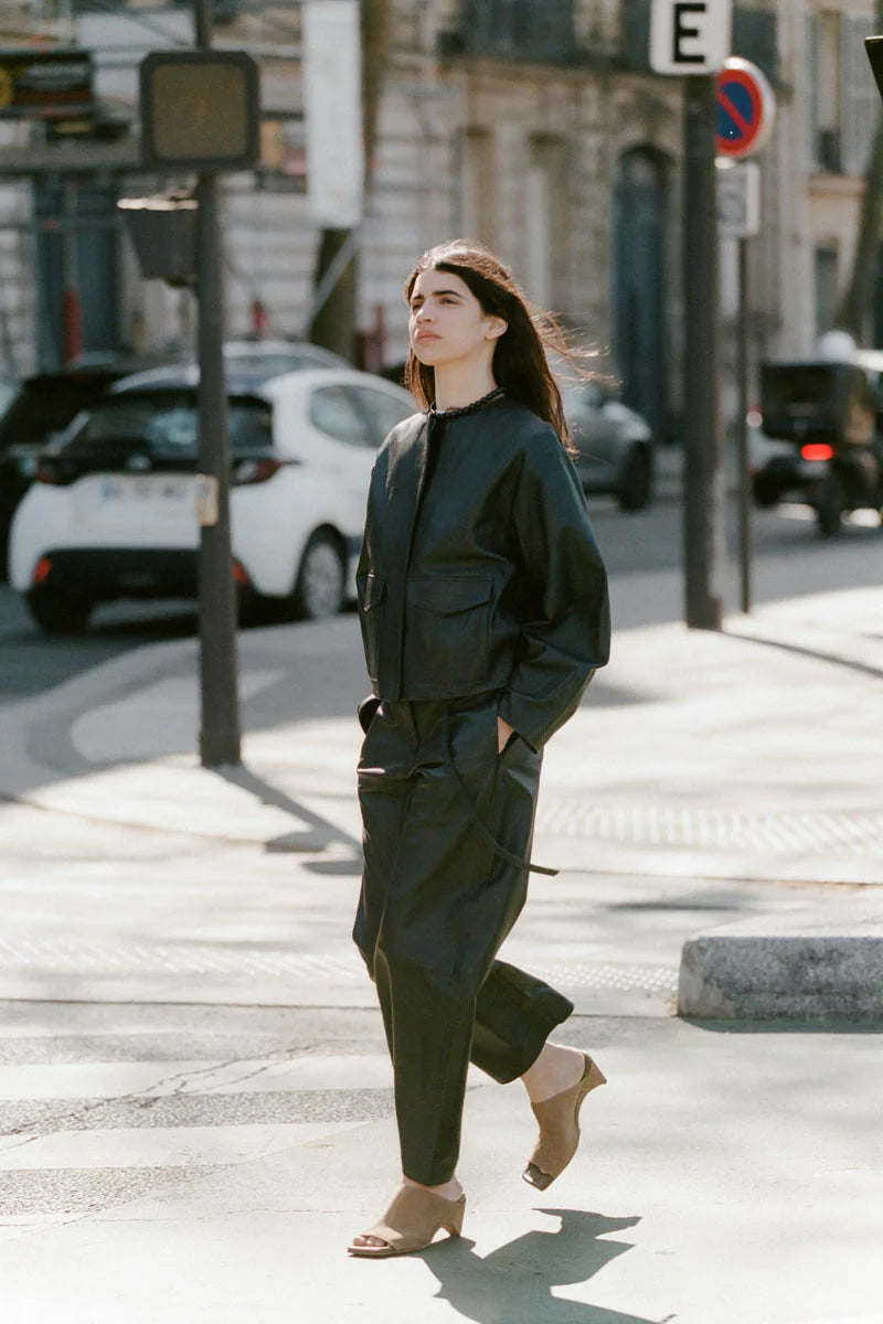 St. Agni Utility Cocoon Leather Bomber - Black