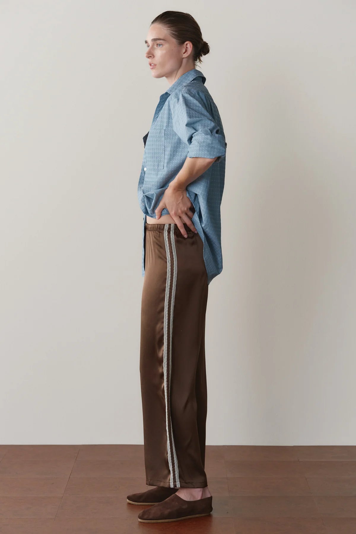 Donni Silk Lace Stripe Crop Pant - Espresso