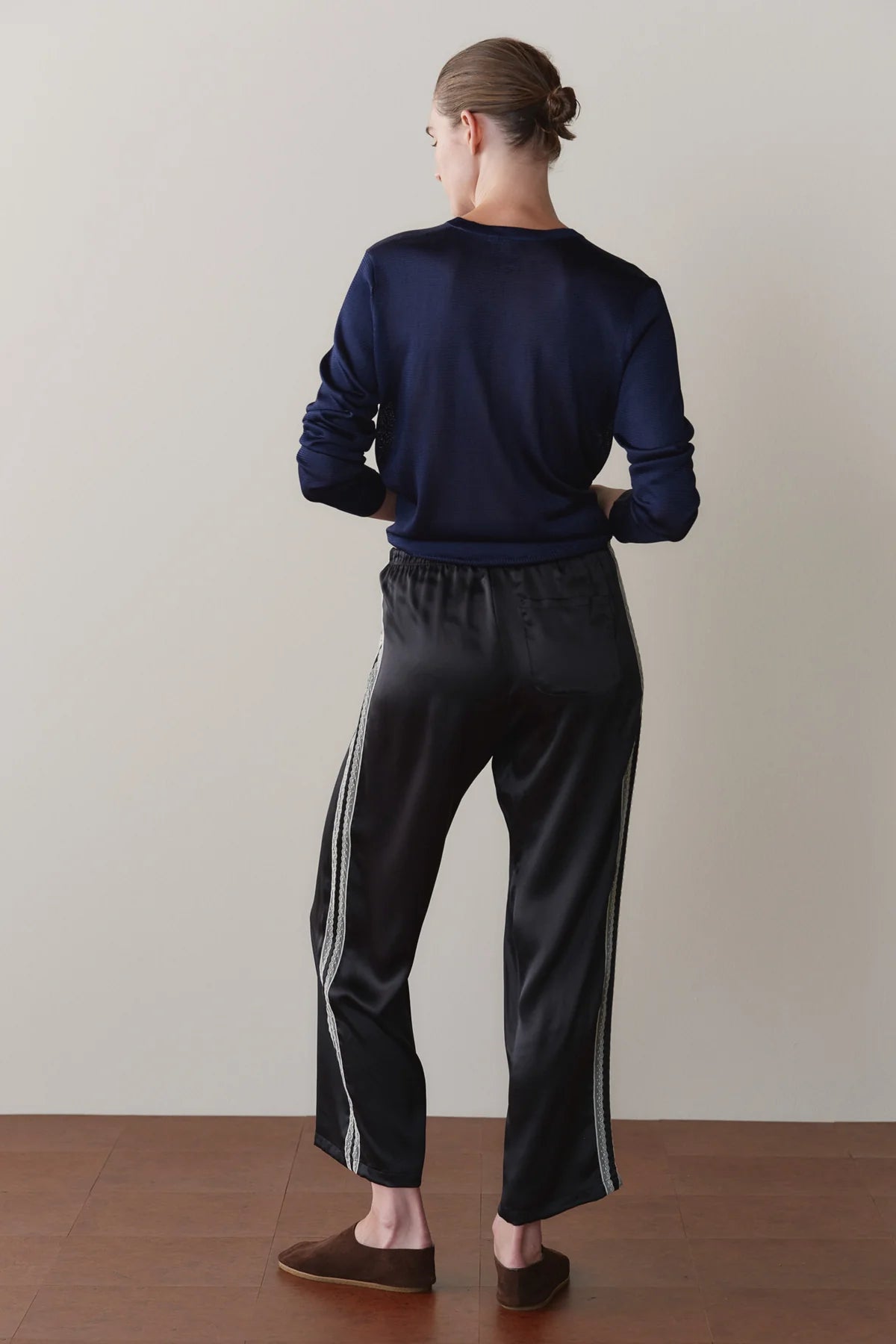 Donni Silk Lace Stripe Crop Pant - Black