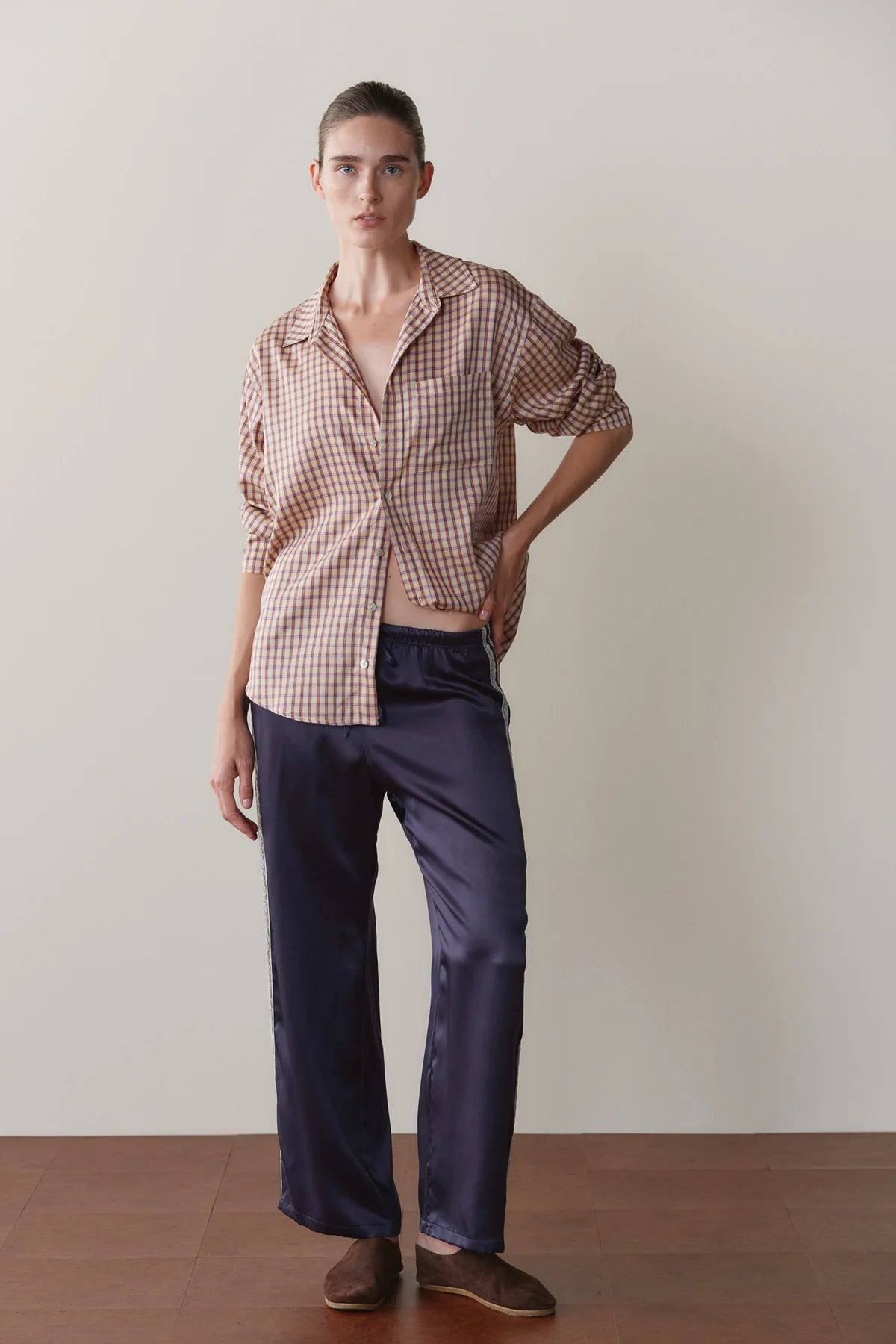 Donni Silk Lace Stripe Crop Pant - Navy