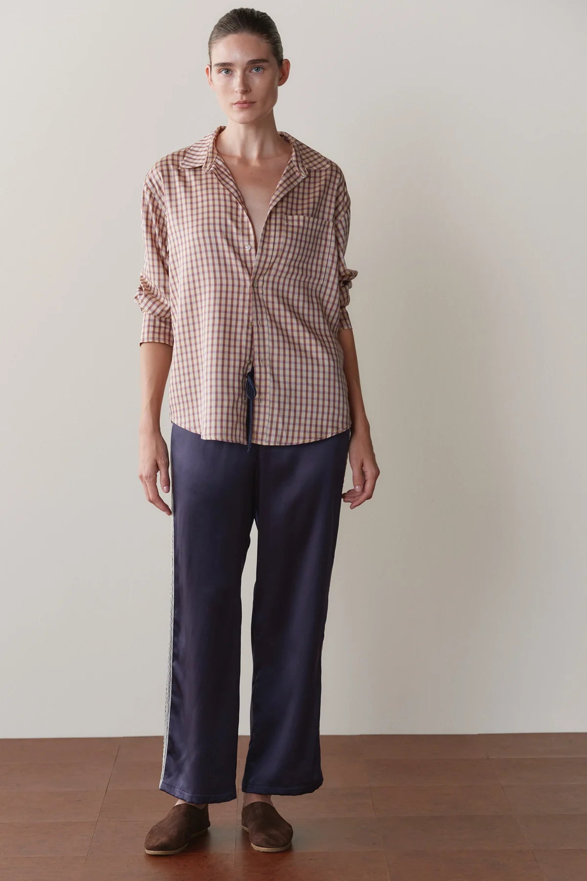 Donni Silk Lace Stripe Crop Pant - Navy