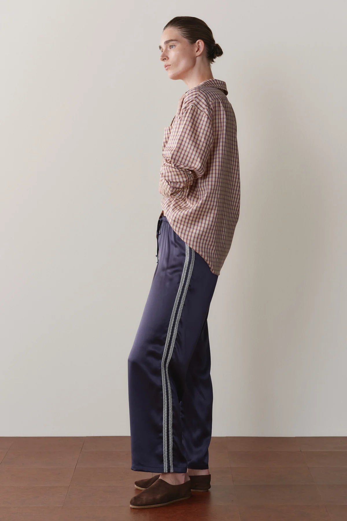 Donni Silk Lace Stripe Crop Pant - Navy