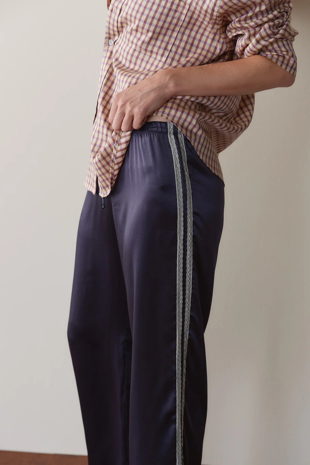 Donni Silk Lace Stripe Crop Pant - Navy