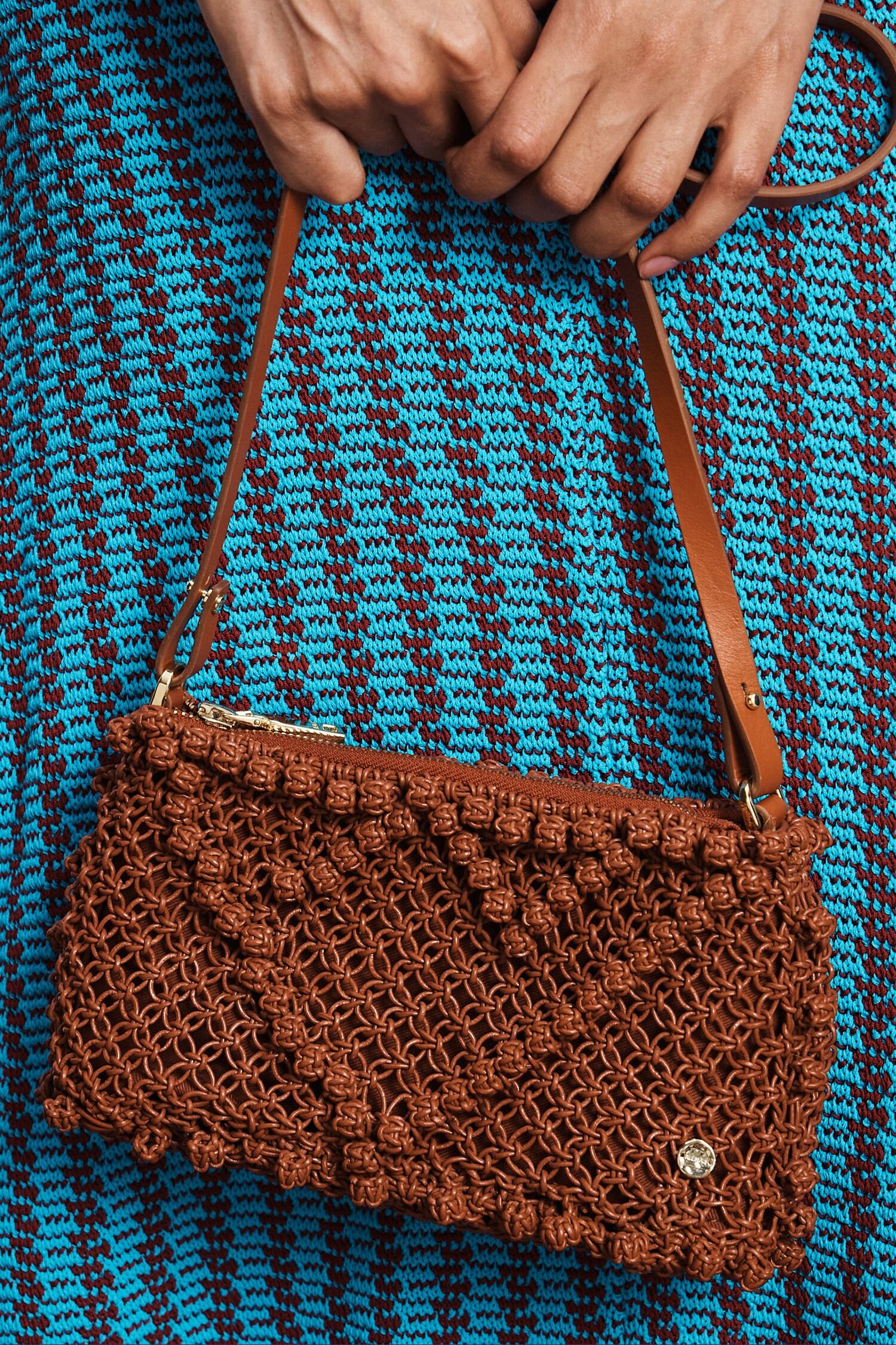 Alemais Leather Macrame Clutch - Rust