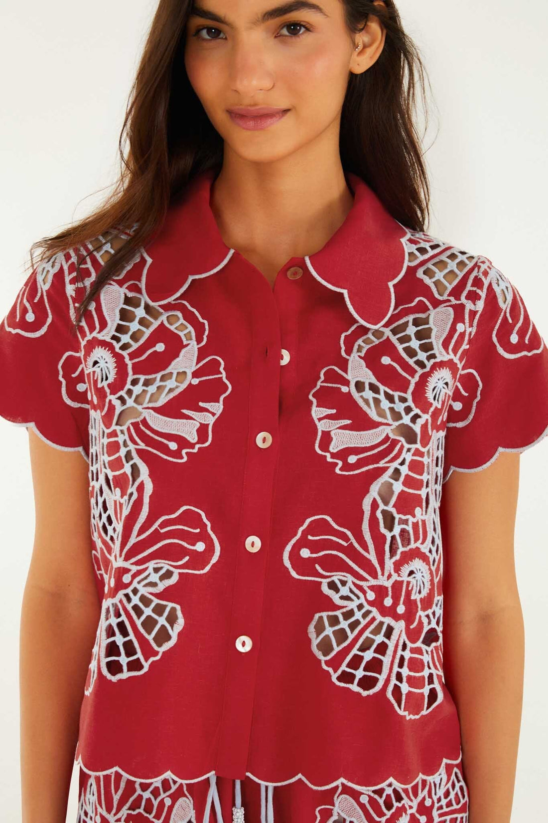 Farm Rio Blouse with Embroidery and Buttons